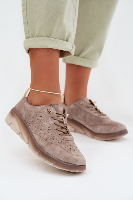 Baskets sportives en daim pour femmes avec éléments ajourés Sergio Leone SP-002 marron