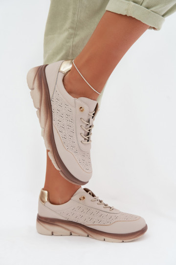 Leder Damen Sneakers mit Ażurowelementen Sergio Leone SP-002 in grau