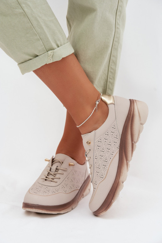 Leren dames sneakers in sportieve stijl met ażurowe elementen Sergio Leone SP-002 grijs