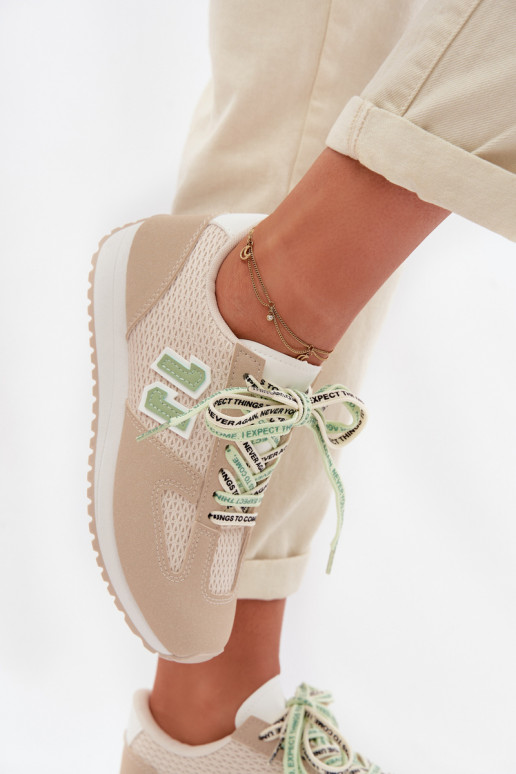 Sneakers Stilvollllschuhe Feminin Mit Dekorationen Schnürungm Beige Henira