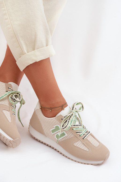 Chaussures modèle baskets Féminin Avec des décorations Laçagem beige Henira