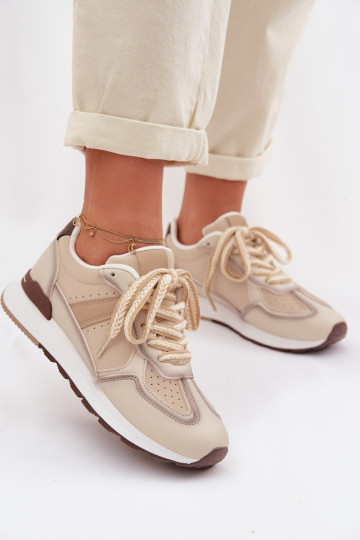 Chaussures modèle baskets Féminin en cuir écologique beige Kelira 2