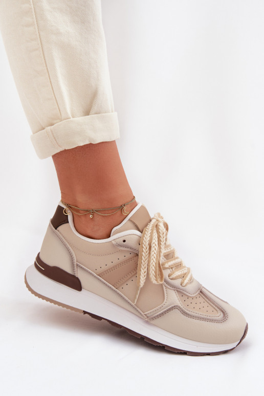 Chaussures modèle baskets Féminin en cuir écologique beige Kelira