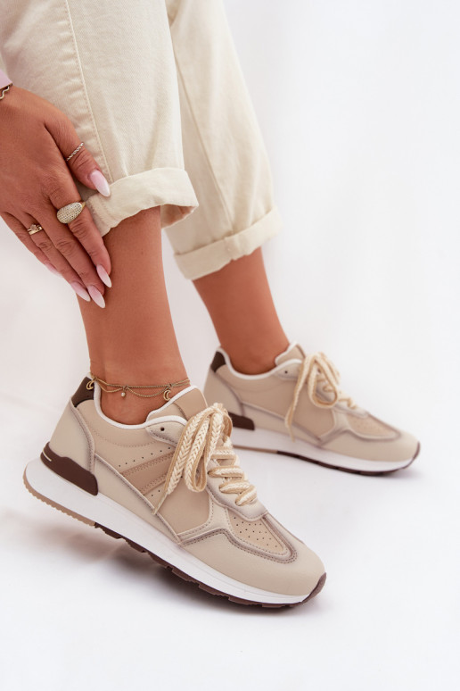 Chaussures modèle baskets Féminin en cuir écologique beige Kelira