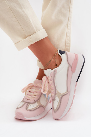 Baskets femme en simili cuir couleur rose Kelira 2