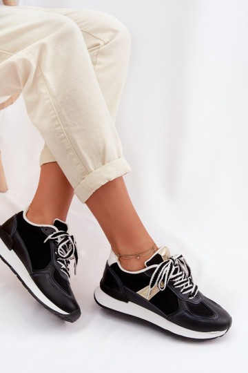 Baskets femme en simili cuir couleur noire Kelira