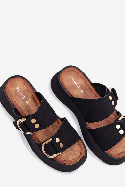 Damespantoffels met platform Ze gouden kleurmi met gespenmi zInart Nelirae