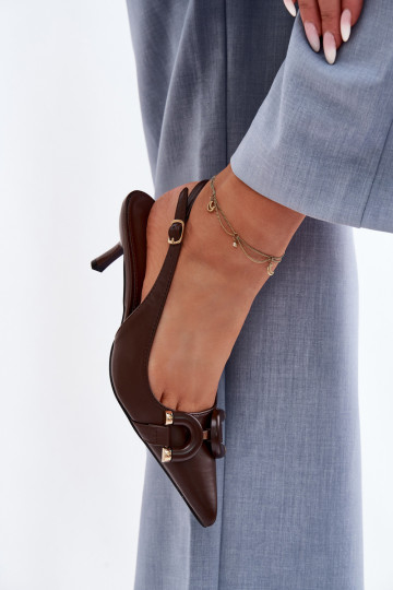 Sandales femme à talons fins avec éléments décoratifs couleur chocolat Brienne 2