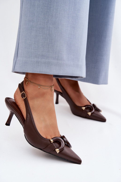 Dames sandalen met dunne hakken Met sierlijk Detalem CzekoladoIne Brienne