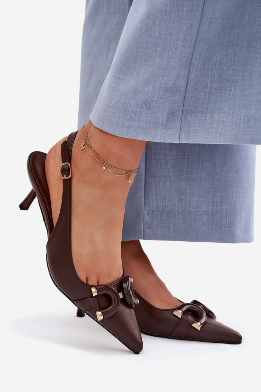 Sandales pour femmes avec des talons fins Avec des décorations Detalem CzekoladoÀe Brienne