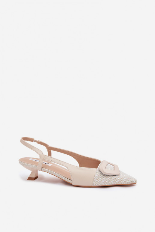 Damensandalen Auf niedrigem Absatz Mit Dekorationen Detalem Beige Camira