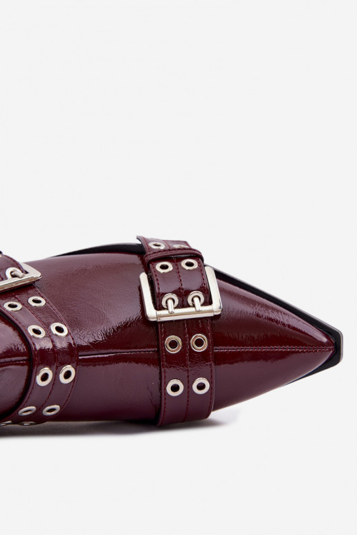 avec effet vernis Bottes pour femmes avec des talons larges avec des bandes I avec bouclesmi Bourgogne Hamira