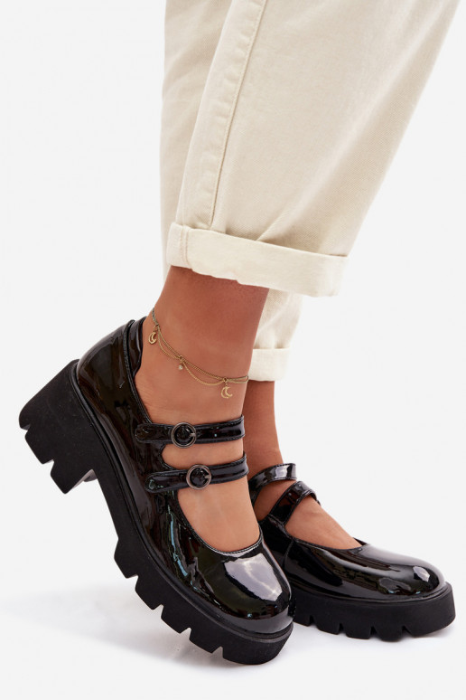 avec effet vernis Féminin chaussures avec des talons avec des bandes couleur noire Kamira