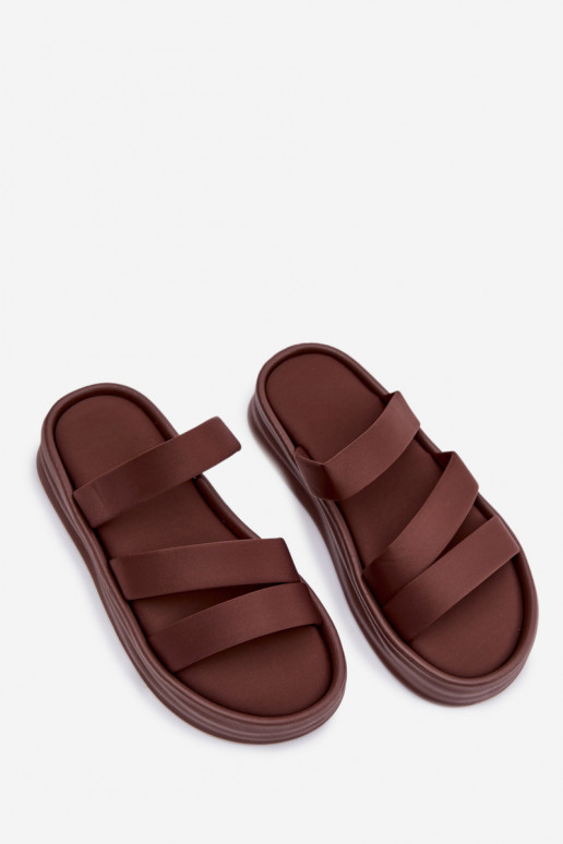 Chaussons pour femmes à plateforme avec lanières, couleur chocolat Liorine