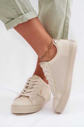 Dames sneakers in sportieve stijl met opengewerkte elementen Big Star TT274292 zandkleur