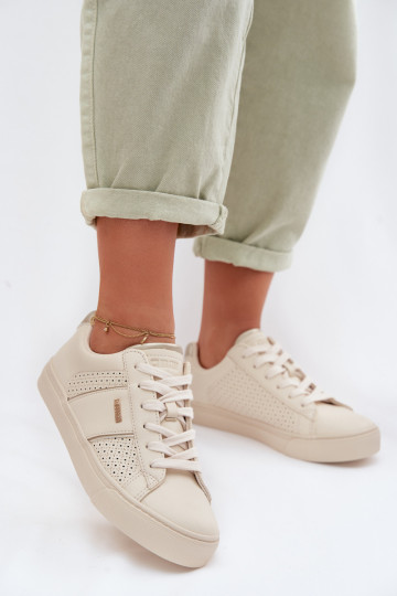 Dames sneakers in sportieve stijl met opengewerkte elementen Big Star TT274292 zandkleur 2