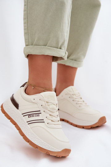 Dames sportieve schoenen met platform Big Star TT274881 Hi-Poly System zandkleur