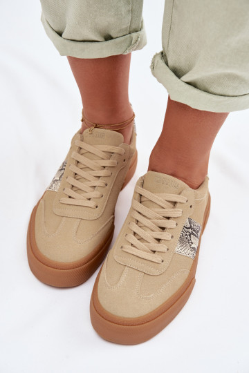 Dames sportieve schoenen met slangenleren details Big Star TT274298 zandkleur