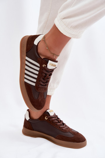 Dames sneakers model Big Star TT274715 van natuurlijk leer en suède in chocoladekleur
