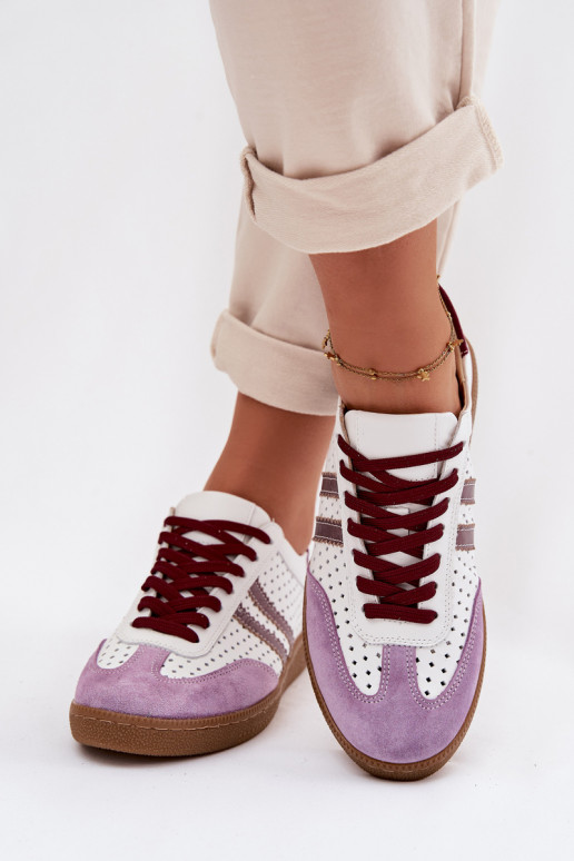 Zazoo N1318 - Baskets pour femmes en simili cuir avec éléments ajourés couleur blanc-violet