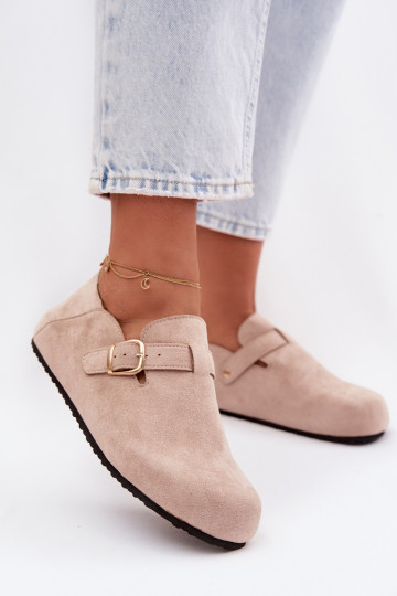 Damen Schuhe aus Kunstleder mit goldfarbenen Schnallen in Sandfarben Ismora