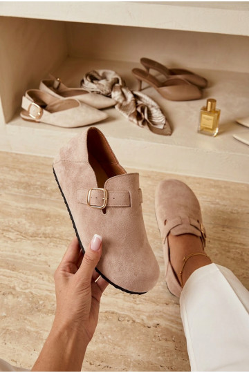 Damen Schuhe aus Kunstleder mit goldfarbenen Schnallen in Sandfarben Ismora 2