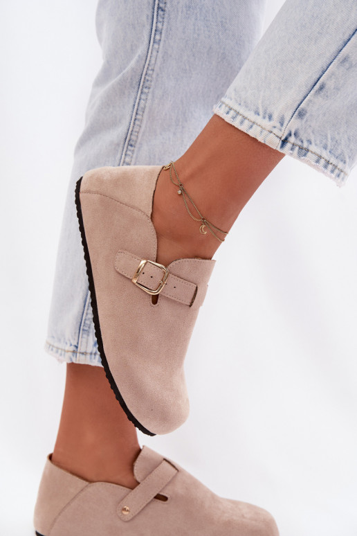 Chaussures en simili cuir pour femmes avec boucles dorées couleur sable Ismora