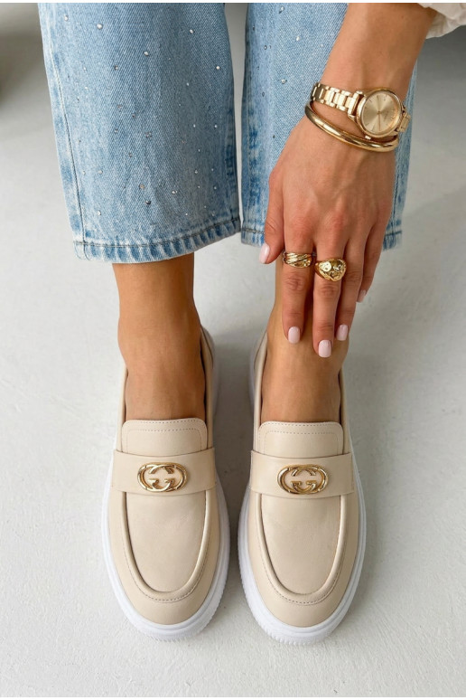 Leer Damesmocassins op het platform Vinceza 39974 beige