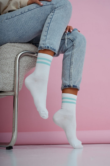 Chaussettes Féminin DÀa Cienkie Bandes Blanc-couleur bleue