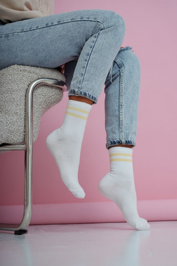 Chaussettes Féminin DÀa Cienkie Bandes Blanc-couleur jaune