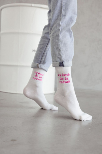 Dameskous in witte kleur met roze Crème De La Crème patronen