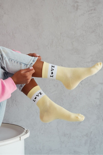 Chaussettes en coton pour femmes LOVE jaunes