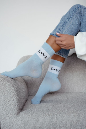 Katoenen dameskous LOVE in blauwe kleur