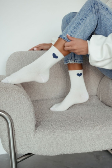 Sokken Dames ivoor DrukvrijdonkerblauInm Hartenm