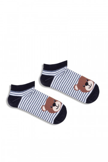 Chaussettes pour enfants noires avec des rayures et des ours en peluche