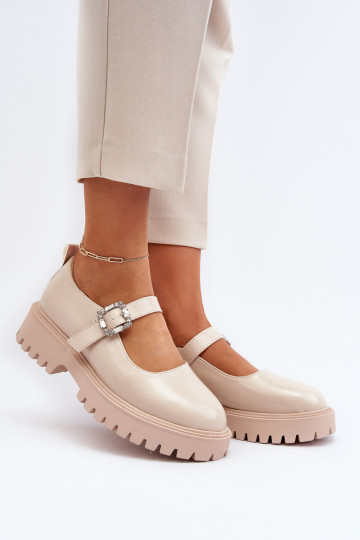 Gelakte damesschoenen versieren met gespen beige Lindnessa 2