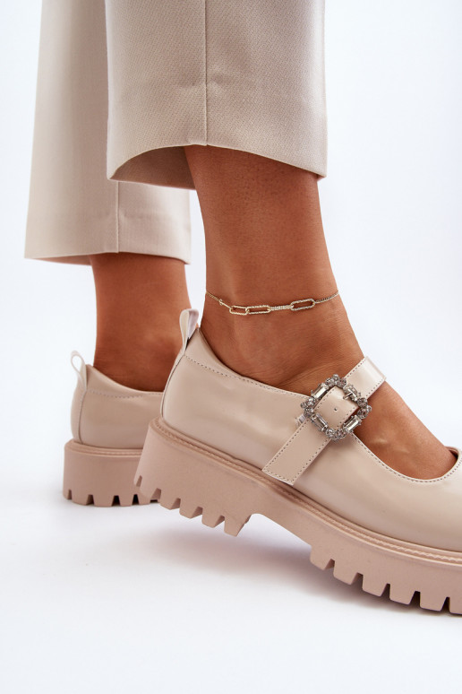 Chaussures en cuir verni pour femme décorer avec boucles beige Lindnessa
