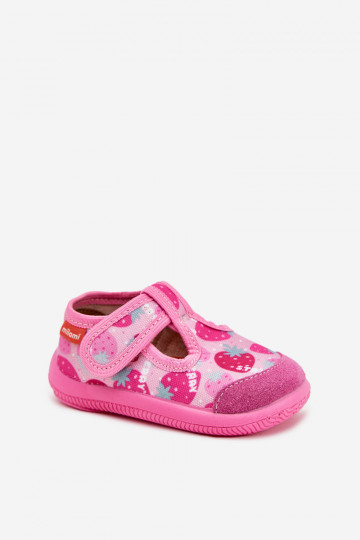 Chaussons pour enfants Milami avec attaches adhésives rose fraise Ambette