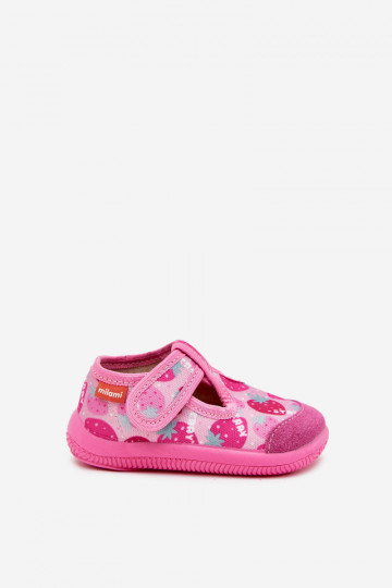 Chaussons pour enfants Milami avec attaches adhésives rose fraise Ambette 2