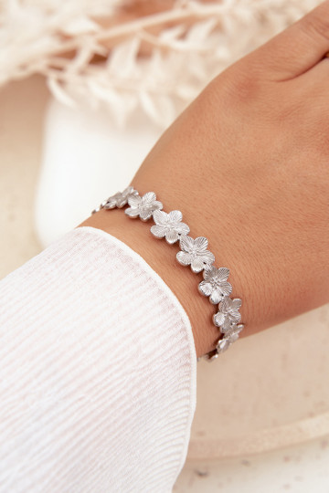 Damesarmband van roestvrij staal met bloempatronen zilverkleurig