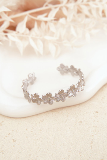 Bracelet pour femmes en acier inoxydable avec motifs floraux couleur argent 2