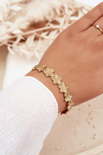 Damesarmband van roestvrij staal met bloempatronen goudkleurig