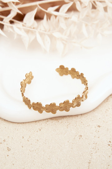 Bracelet pour femmes en acier inoxydable avec motifs floraux couleur or 2