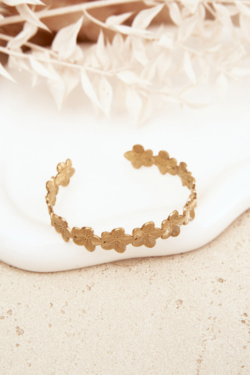 Armband VrouInelijk uit roestvrij staal met bloemmotievenuszki gouden kleur