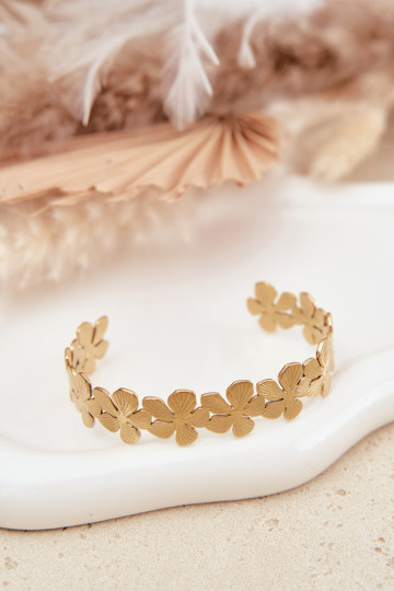 Ein Armband Feminin aus Edelstahl mit Blumen goldene Farbe 2