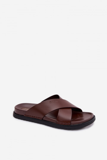 Pantoufles en cuir pour hommes Big Star TT174218 marron foncé