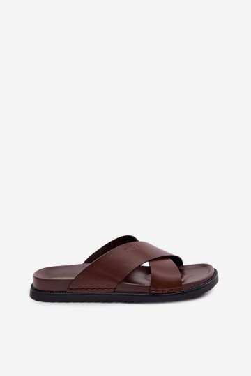 Pantoufles en cuir pour hommes Big Star TT174218 marron foncé 2