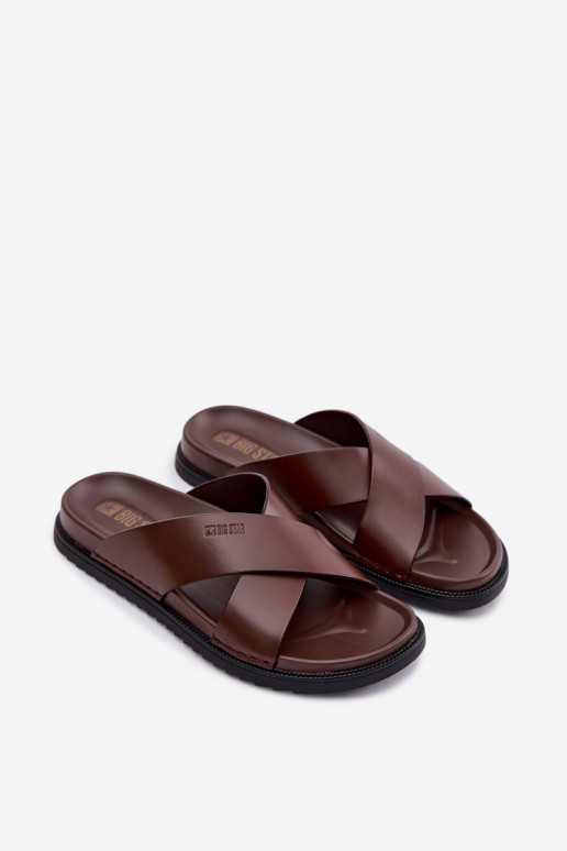 Leren pantoffels voor mannen Big Star TT174218 donker bruin