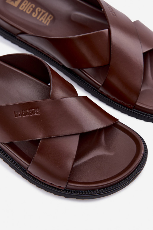 Pantoufles en cuir pour hommes Big Star TT174218 marron foncé