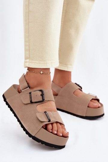 Sandalen van suède met platform Big Star TT274235 beige 2